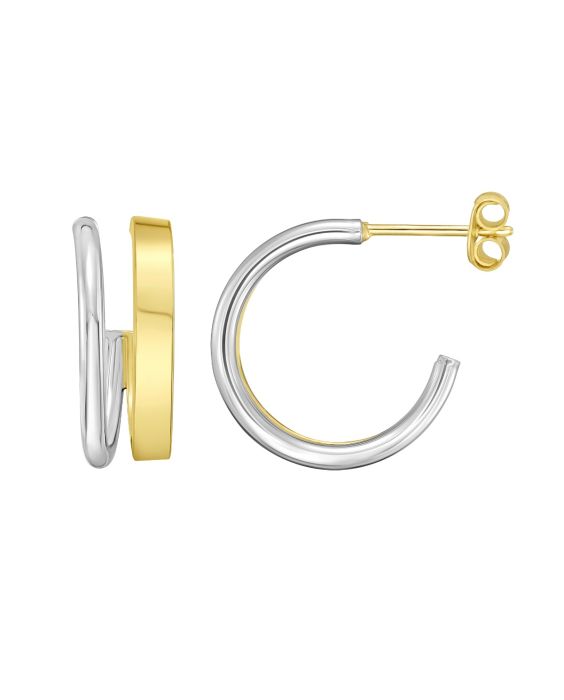 Sterling Silver & 18k Gold Round Split C-Hoop