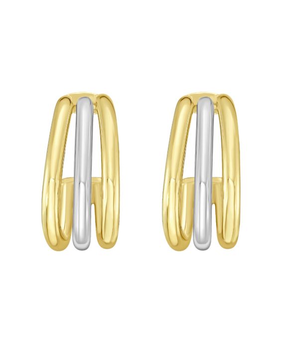 Sterling Silver & 18k Gold Triple Split C-Hoop