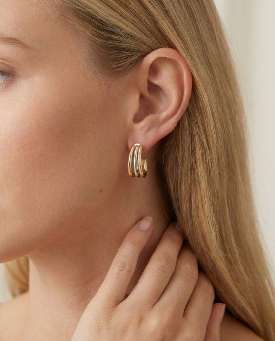 Sterling Silver & 18k Gold Triple Split C-Hoop