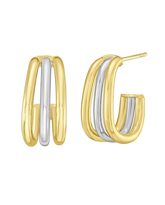 Sterling Silver & 18k Gold Triple Split C-Hoop