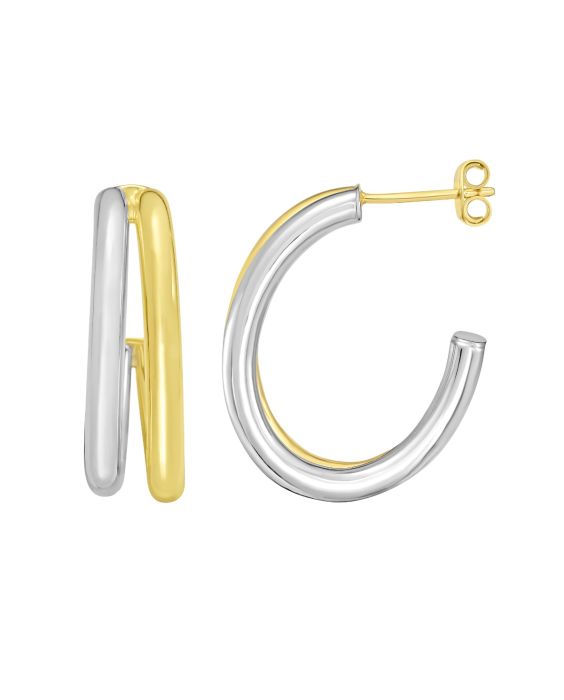 Sterling Silver & 18k Gold Oval Split C-Hoop