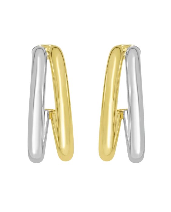 Sterling Silver & 18k Gold Round Split C-Hoop