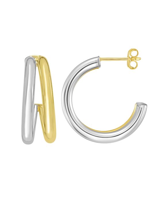 Sterling Silver & 18k Gold Round Split C-Hoop