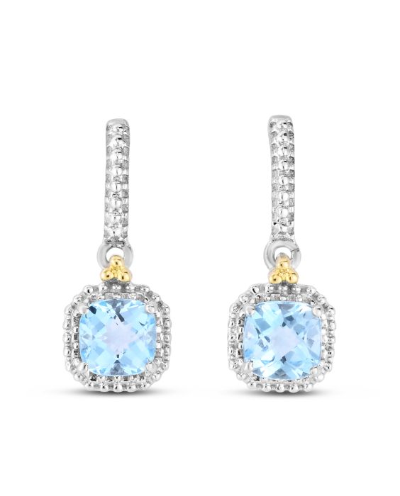 18K Gold &amp; Silver Blue Topaz Drop Prosecco Earring