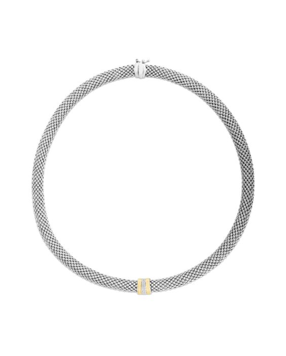 Diamond Prosecco Bar Necklace in Silver &amp; 18K Gold