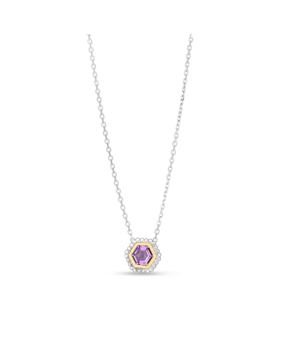 Silver &amp; 18K Amethyst Prosecco Hexagon Necklace