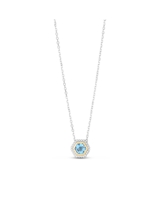 Silver &amp; 18K Blue Topaz Prosecco Hexagon Necklace