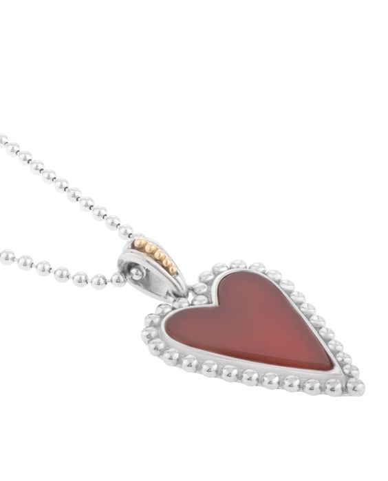 Silver & 18K Prosecco Red Carnelian Heart Pendant