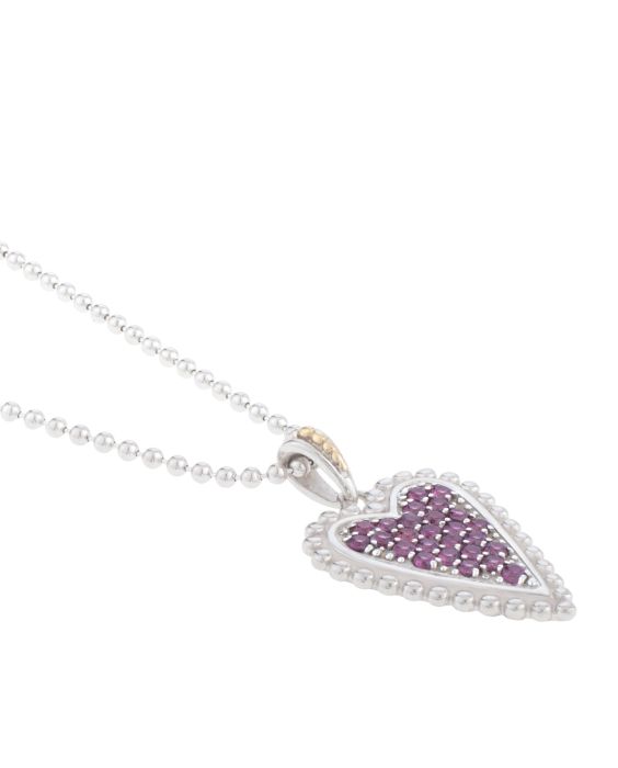 Silver & 18K Prosecco Rhodolite Heart Pendant