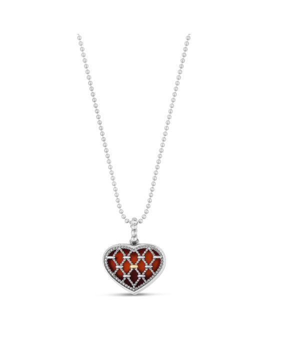 18K Gold &amp; Silver  Prosecco Heart Pendant on Bead Chain 