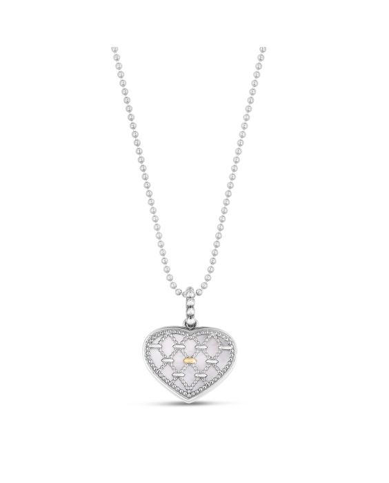 18K Gold &amp; Silver   Prosecco Heart Pendant on Bead Chain 