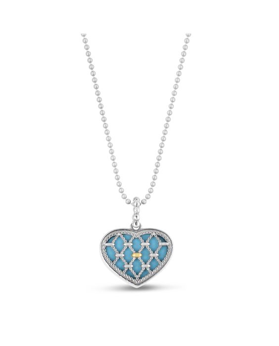 18K Gold &amp; Silver  Prosecco Heart Pendant on Bead Chain