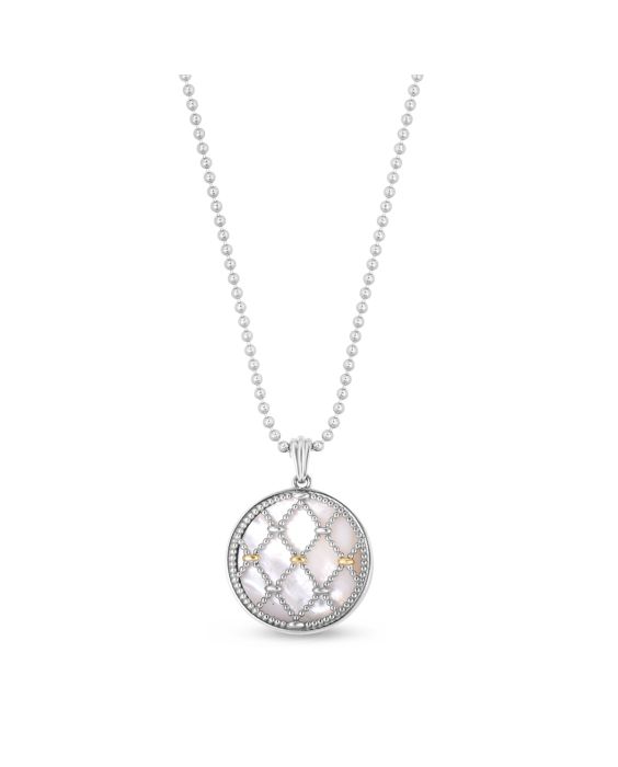 Silver &amp; 18K Gold Mother of Pearl Prosecco Netted Medallion