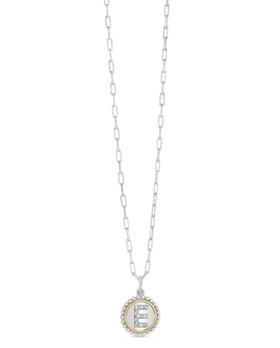 Silver-18K Prosecco Initials Letter E Necklace