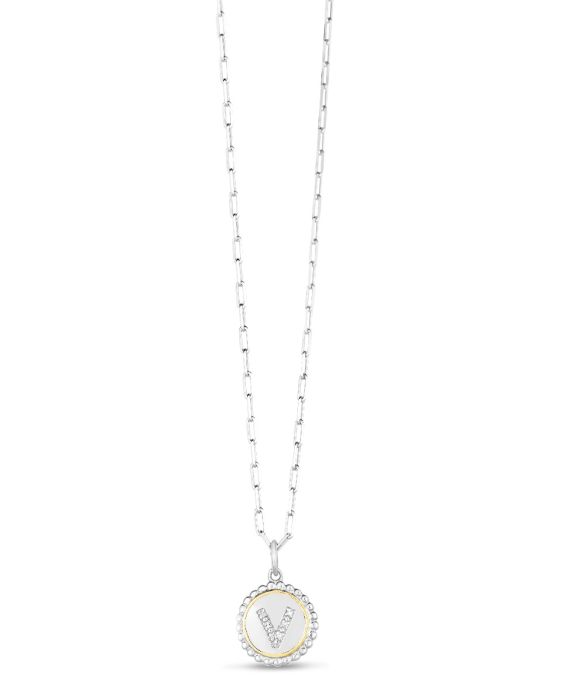 Silver-18K Prosecco Initials Letter V Necklace