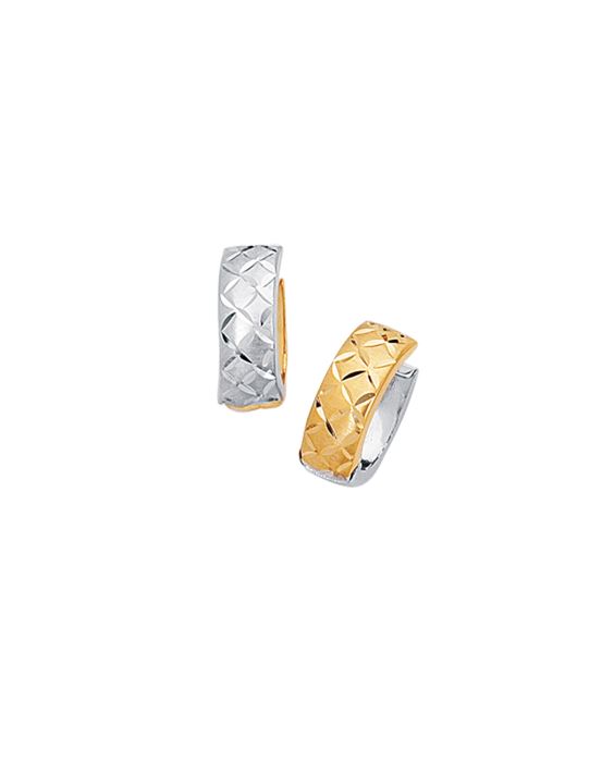 14K Gold Reversible X Pattern Huggie Earring
