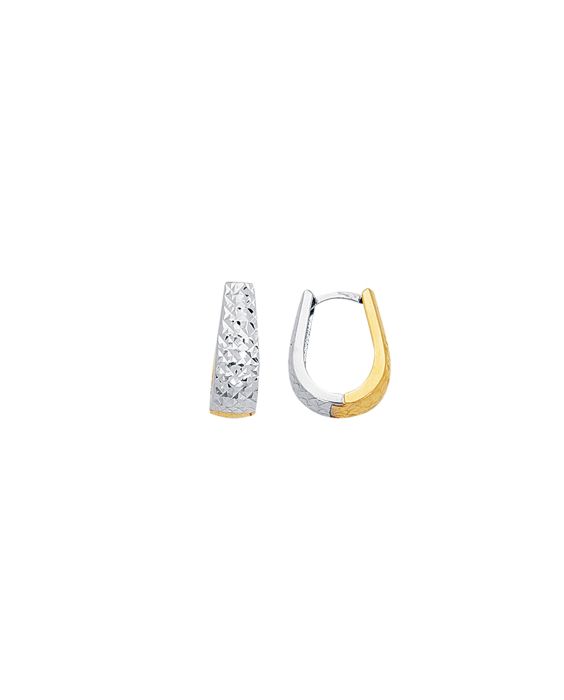 14K Two-tone Gold Reversible Diamond Cut Huggie Earring