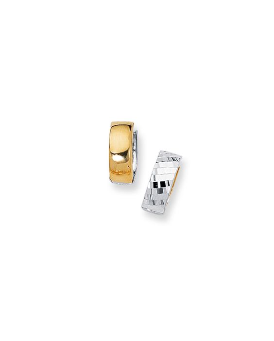 14K Gold Reversible Diamond Cut Huggie Earring