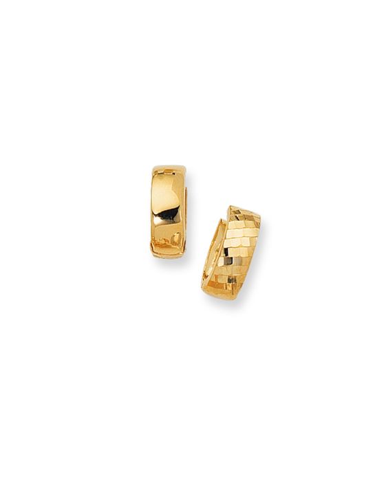 14K Gold Reversible Diamond Cut &amp; Polished Huggie Earring