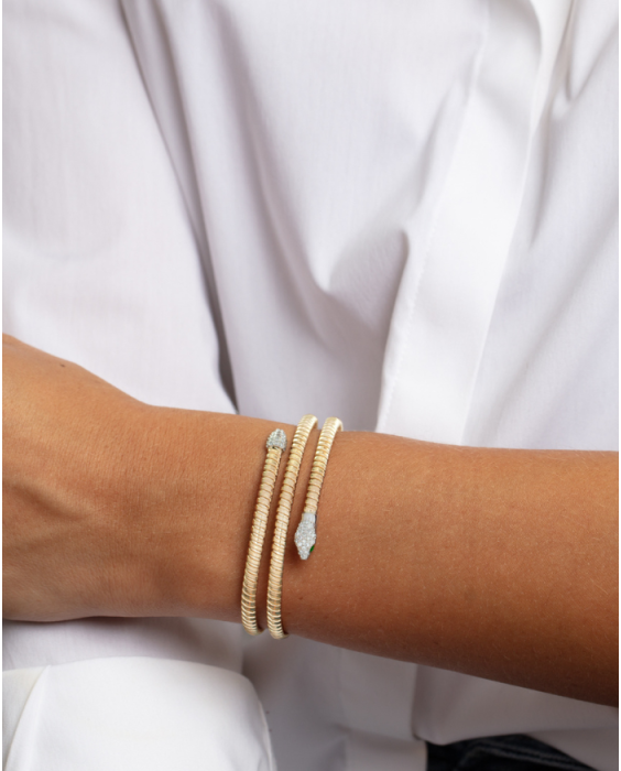 14K Diamond Snake Tubogas Bangle