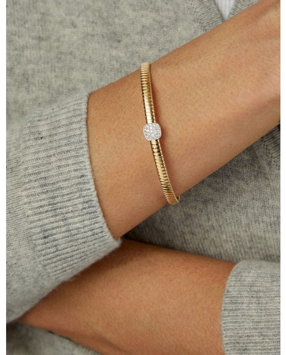 14K Diamond Square Tubogas Cuff