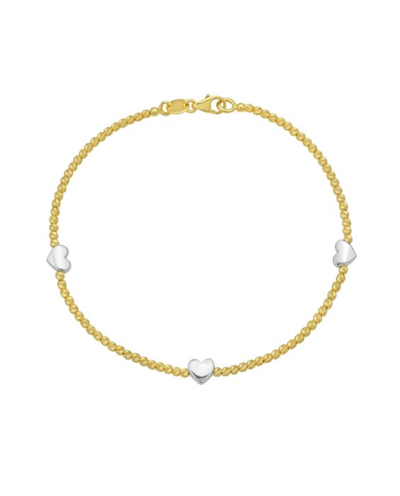 14K Heart Station Bead Bracelet