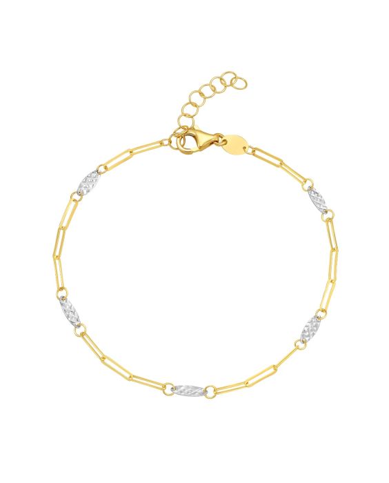 14K Two Tone Oval & Paperclip Link Bracelet