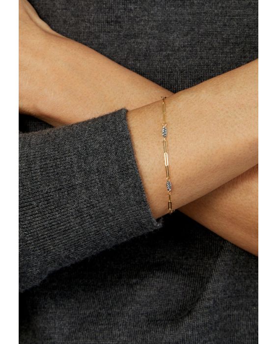 14K Two Tone Oval & Paperclip Link Bracelet