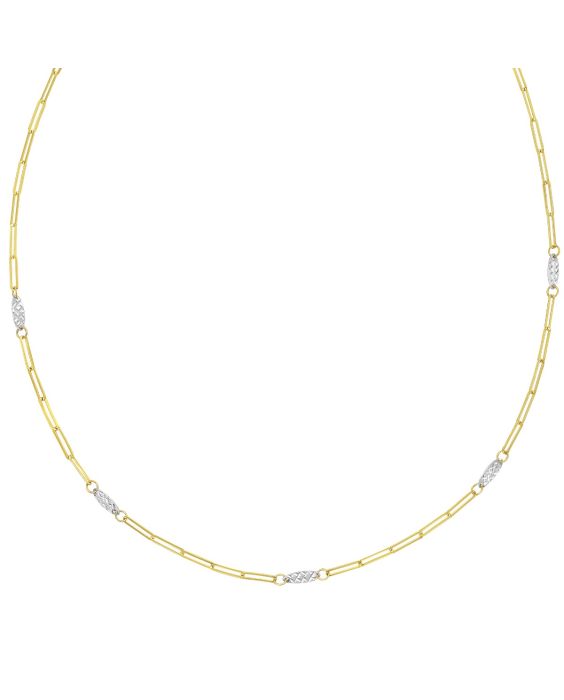 14K Two Tone Oval & Paperclip Link Necklace