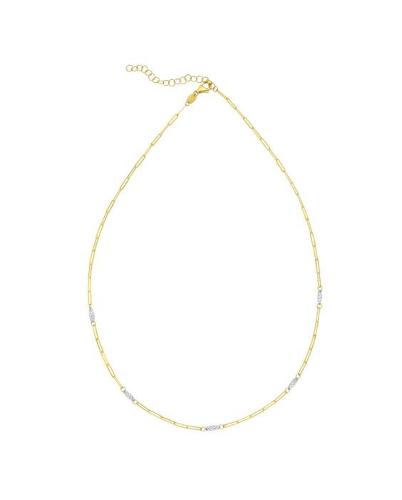 14K Two Tone Oval & Paperclip Link Necklace