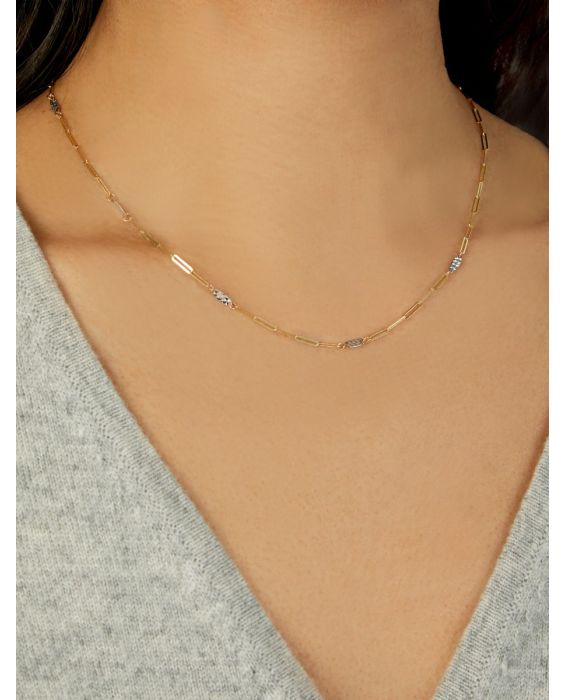 14K Two Tone Oval & Paperclip Link Necklace