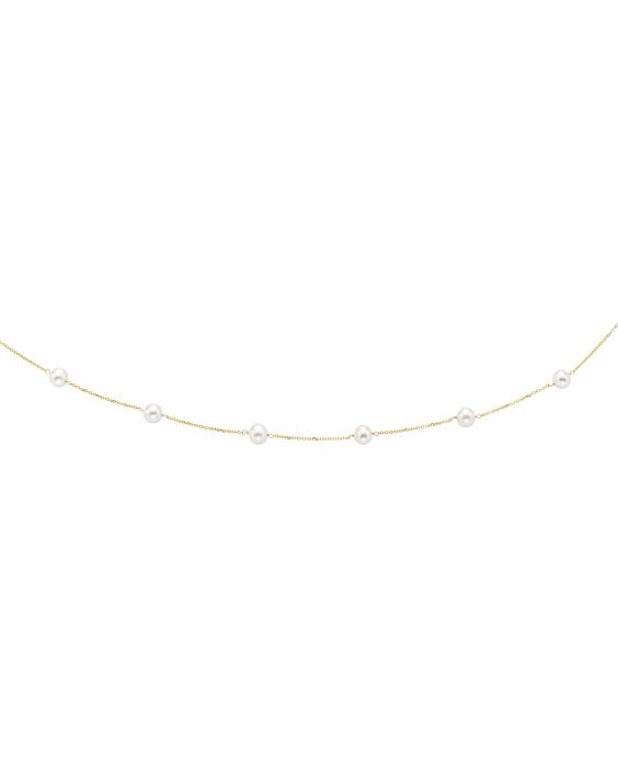 14K Gold Pearl Station Necklace
