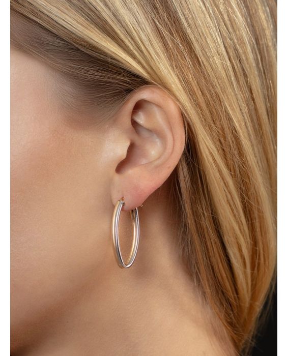 14K Two Tone Double Row Marquise Hoop Earrings 