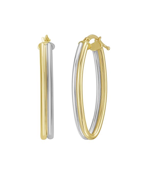 14K Two Tone Double Row Marquise Hoop Earrings 