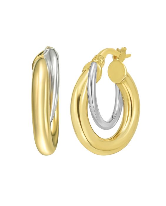 14K Two Tone Interlocked Hoop Earrings 
