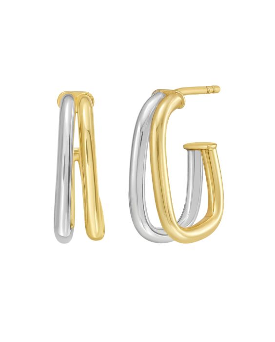 14K Two Tone Square Split Hoop Earrings 