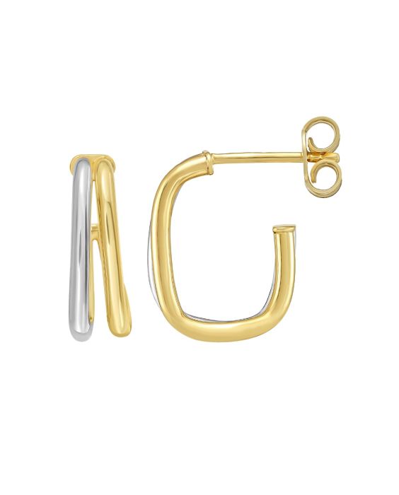 14K Two Tone Square Split Hoop Earrings 