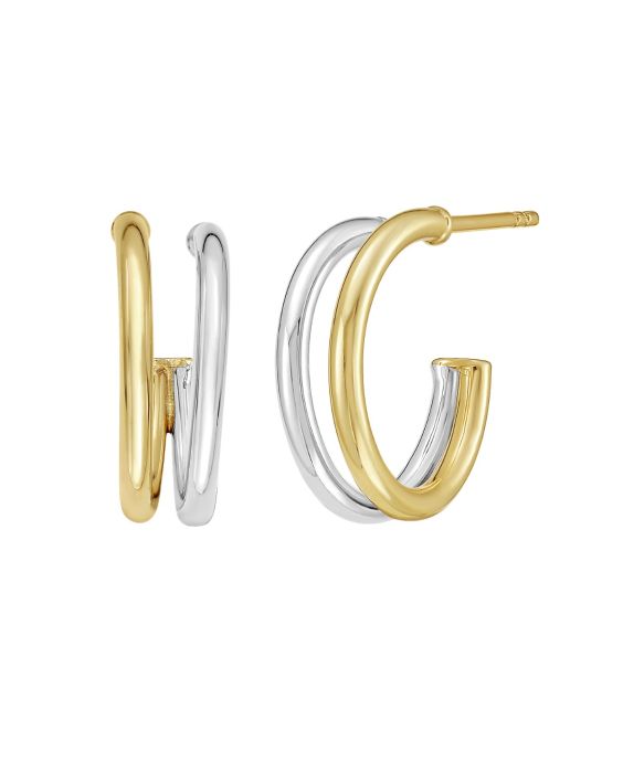 14K Two Tone Split Hoop Earrings 