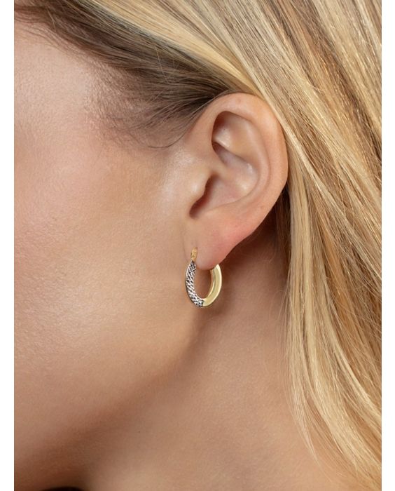 14K Two Tone Pave Hoop Earrings 