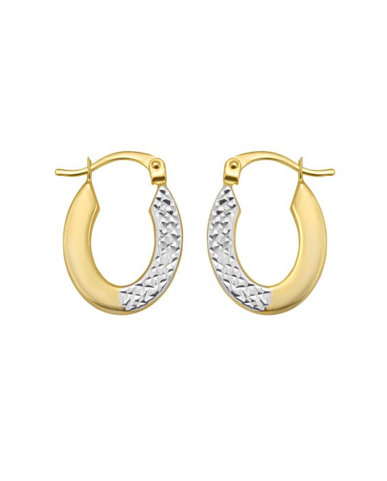 14K Two Tone Pave Hoop Earrings 