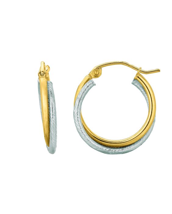 14K Gold Double Row Polished Hoop Earring