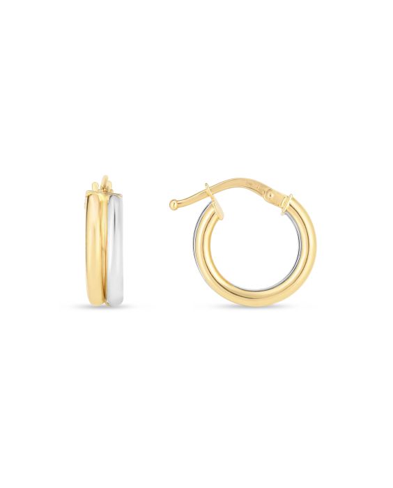 14K Two-tone Double Round Hoops