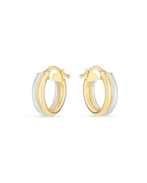 14K Two-tone Double Round Hoops