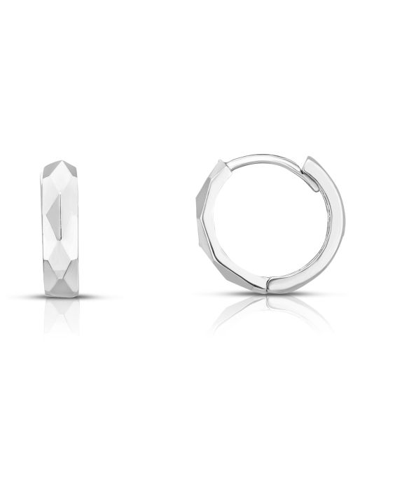 14K Gold Faceted Huggie Earrings