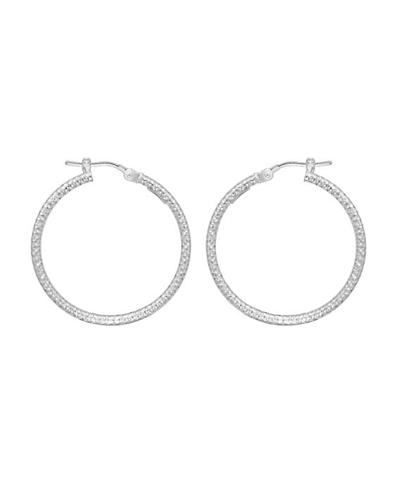 14K Gold Round Diamond Cut Hoop Earring