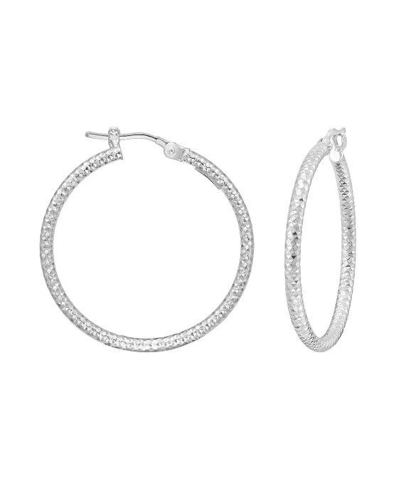 14K Gold Round Diamond Cut Hoop Earring