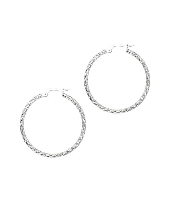 14K Gold Diamond Cut Hoop Earring