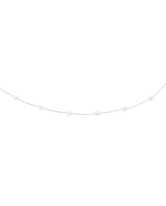 14K Gold Pearl Station Necklace