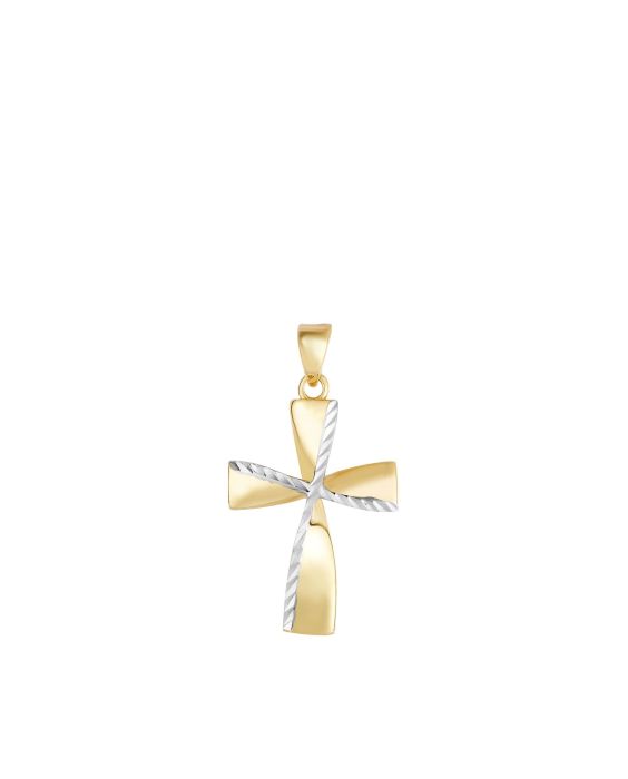 14K Gold Diamond Cut Detail Twist Cross