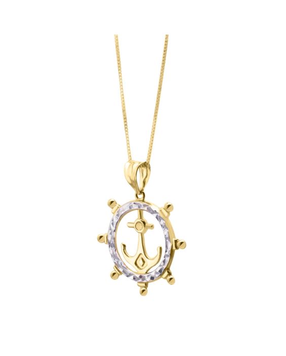 10K Ship's Wheel Anchor Necklace